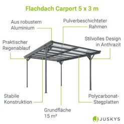 Juskys Carport Mit Flachdach 5x3 M – Freistehende Überdachung Aus Aluminium Mit Doppelstegplatten -Buschbeck Geschäft 8600348200 19143 prod 003