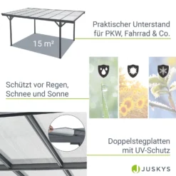 Juskys Carport Mit Flachdach 5x3 M – Freistehende Überdachung Aus Aluminium Mit Doppelstegplatten -Buschbeck Geschäft 8600348200 19143 prod 004
