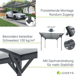 Juskys Carport Mit Flachdach 5x3 M – Freistehende Überdachung Aus Aluminium Mit Doppelstegplatten -Buschbeck Geschäft 8600348200 19143 prod 005