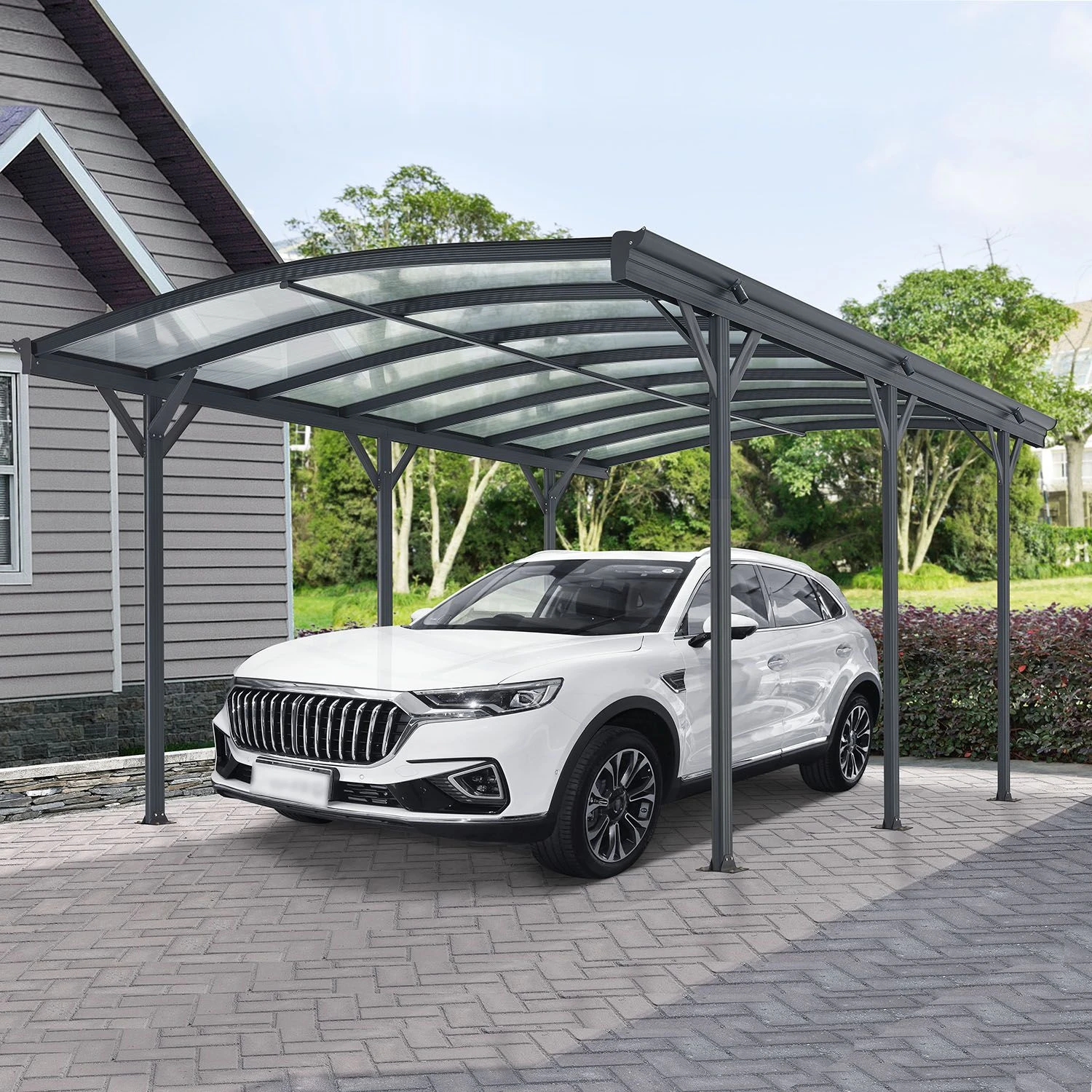 Juskys Carport Mit Bogendach 5x3 M – Freistehende Überdachung Aus Aluminium Mit Doppelstegplatten 2 Juskys Carport Mit Bogendach 5x3 M – Freistehende Überdachung Aus Aluminium Mit Doppelstegplatten – Bild 2