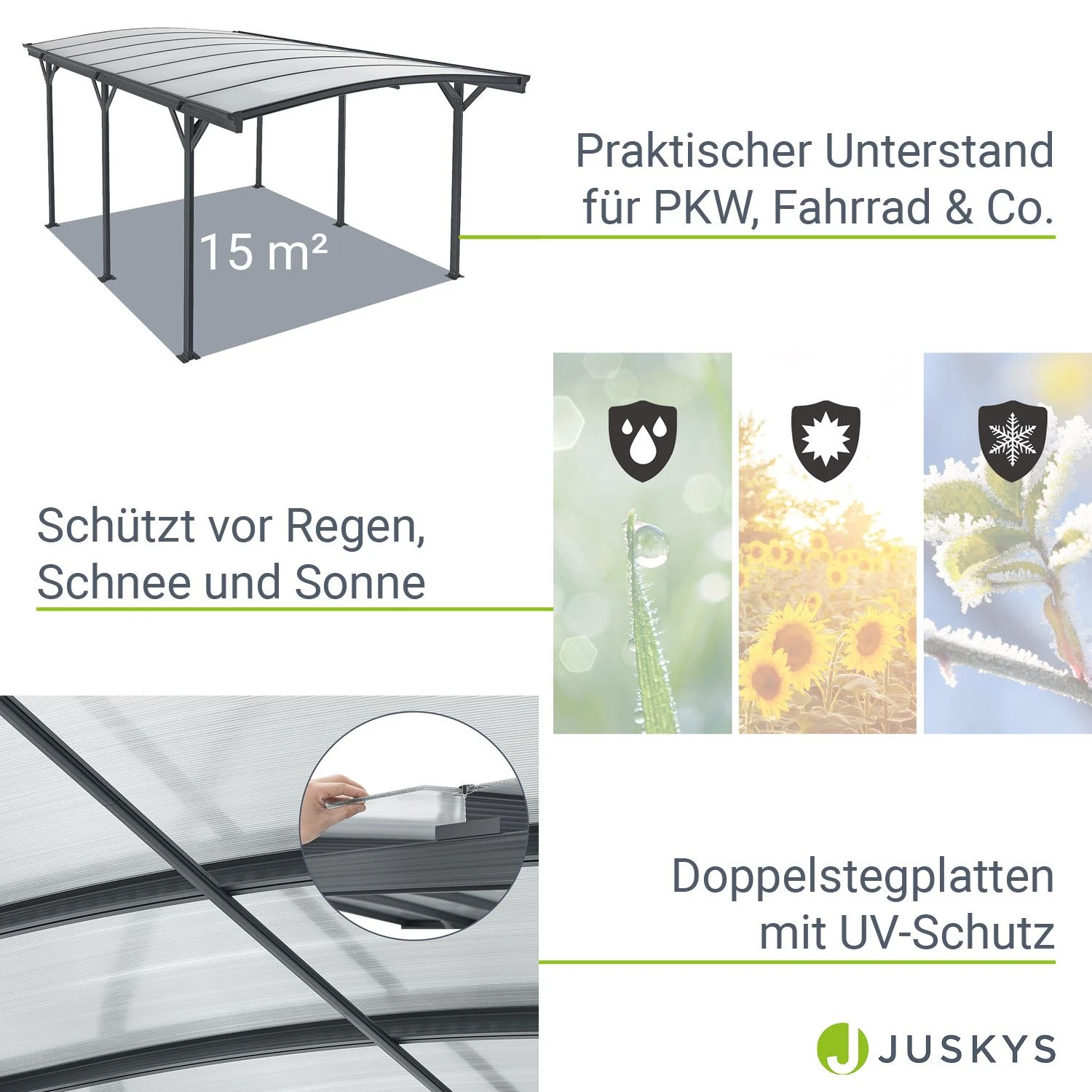 Juskys Carport Mit Bogendach 5x3 M – Freistehende Überdachung Aus Aluminium Mit Doppelstegplatten 4 Juskys Carport Mit Bogendach 5x3 M – Freistehende Überdachung Aus Aluminium Mit Doppelstegplatten – Bild 4