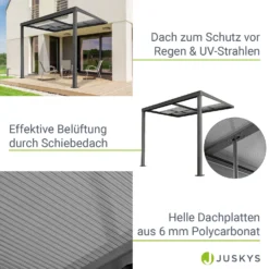 Juskys Terrassendach 3x3 M Mit Schiebedach - Alu Mit Doppelstegplatten – Wetterfeste - UV-Schutz -Buschbeck Geschäft 8600348200 20109 prod 004