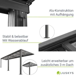 Juskys Terrassendach 3x3 M Mit Schiebedach - Alu Mit Doppelstegplatten – Wetterfeste - UV-Schutz -Buschbeck Geschäft 8600348200 20109 prod 005