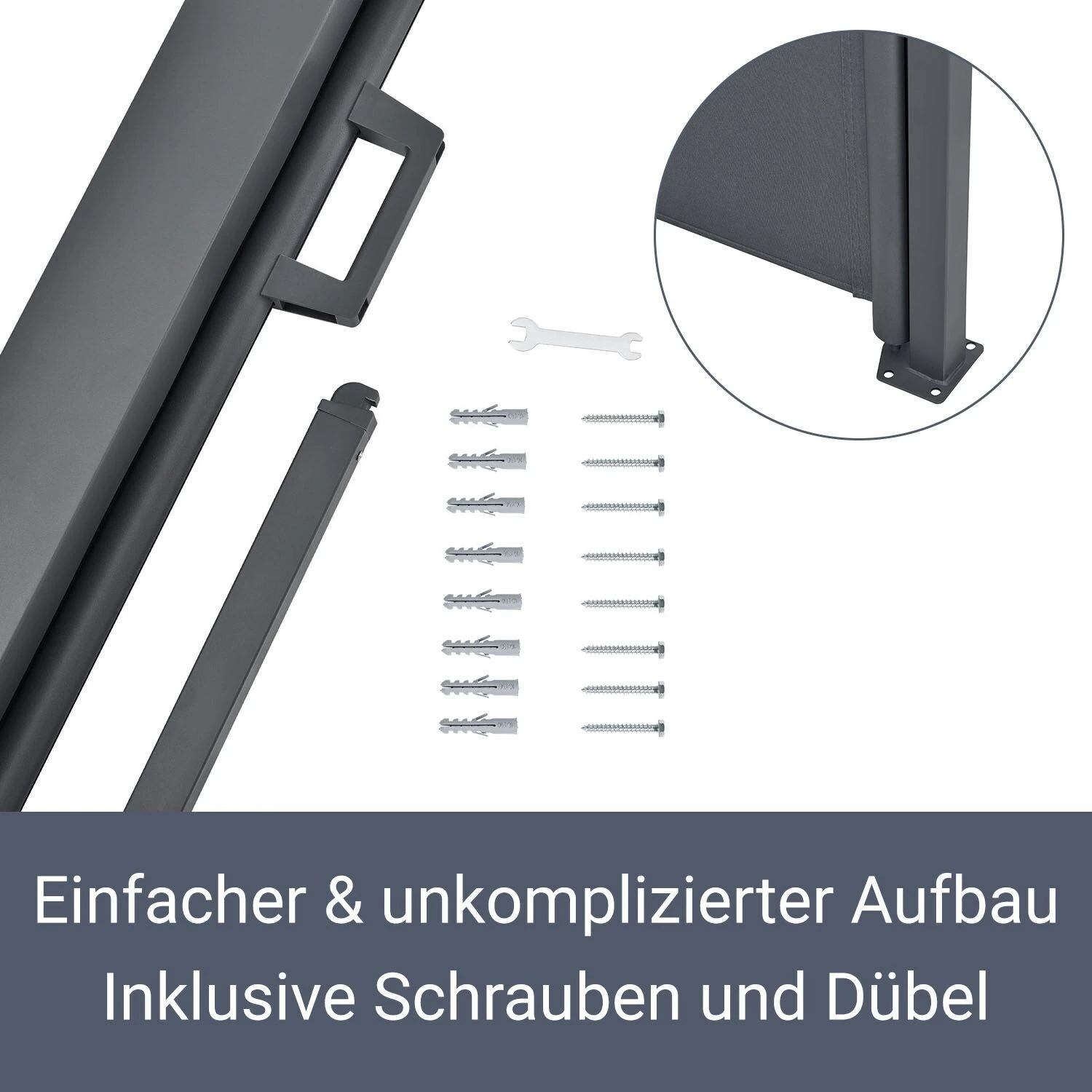 Juskys Seitenmarkise Dubai 300 X 160 Cm Ausziehbar Blickdicht, Sichtschutz & Windschutz Anthrazit 4 Juskys Seitenmarkise Dubai 300 X 160 Cm Ausziehbar Blickdicht, Sichtschutz & Windschutz Anthrazit – Bild 4