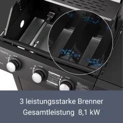 Juskys BBQ Gas-Grill Louisiana, 3 Brenner Grillrost, Deckel Mit Thermometer -Buschbeck Geschäft 8600348200 65735072 prod 003