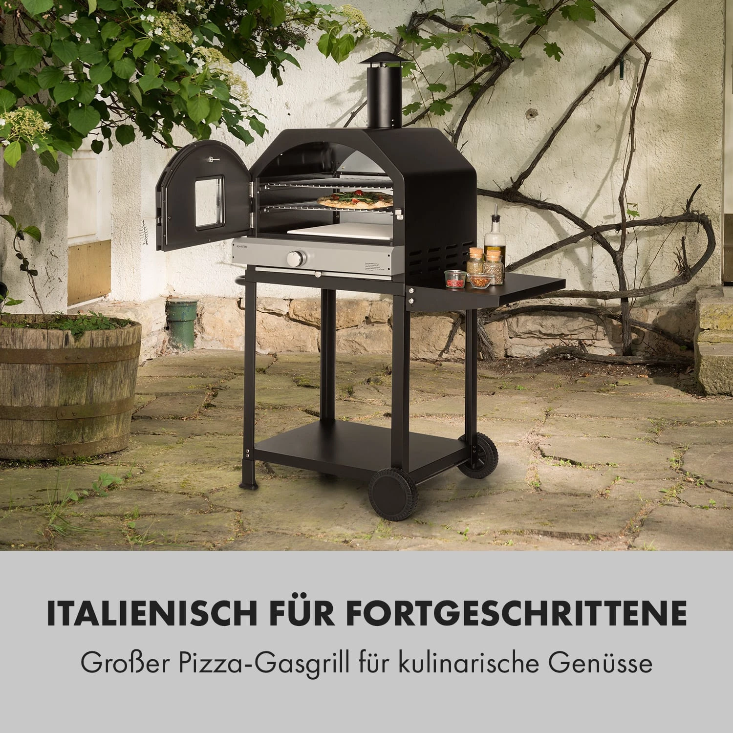 Pizzaiolo Pro Pizza-Gasgrill 76x143x66cm Schamottestein Stahl Mobil 1 Pizzaiolo Pro Pizza-Gasgrill 76x143x66cm Schamottestein Stahl Mobil