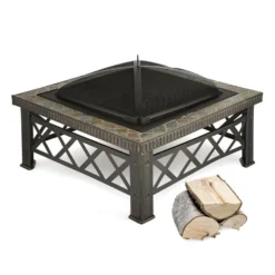 Merano Feuerschale 75x75 Cm Kachel-Design Stahl Geschwärzt