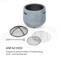 Evora Feuerschale Ø45cm Holzfeuer Grillrost Kunststein Stahl Schwarz / Steinoptik -Buschbeck Geschäft 8600359300 5155 prod 003