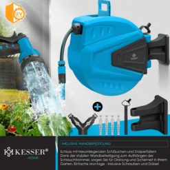 KESSER® Schlauchtrommel Schlauchaufroller Wasser | Multi-Handbrause | 180° Schwenkbar | Aufwickelstopper | Wandhalterung | Wand-Schlauchbox | Wasserschlauchtrommel | Gartenschlauch | -Buschbeck Geschäft 8600364700 19720 prod 003 scaled