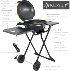 Alternative view of KESSER® Elektrischer Elektrogrill 2in1 Tischgrill - Standgrill Mit Deckel Und Standfuß | Max. 2400 Watt | Faltbar | Thermometer | Antihaftbeschichtung | Grillplatte Abstelltische | 2 Räder |