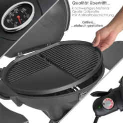 KESSER® Elektrischer Elektrogrill 2in1 Tischgrill - Standgrill Mit Deckel Und Standfuß | Max. 2400 Watt | Faltbar | Thermometer | Antihaftbeschichtung | Grillplatte Abstelltische | 2 Räder | -Buschbeck Geschäft 8600364700 20109 prod 003 scaled