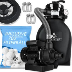 KESSER® Sandfilter Sandfilteranlage + 700g Filterbälle Ersetzen 25kg Filtersand- Poolfilter 10 M³/h Filteranlage Filterkessel Für Pool Schwimmbecken 4-Wege Ventil , Einfache Steuerung