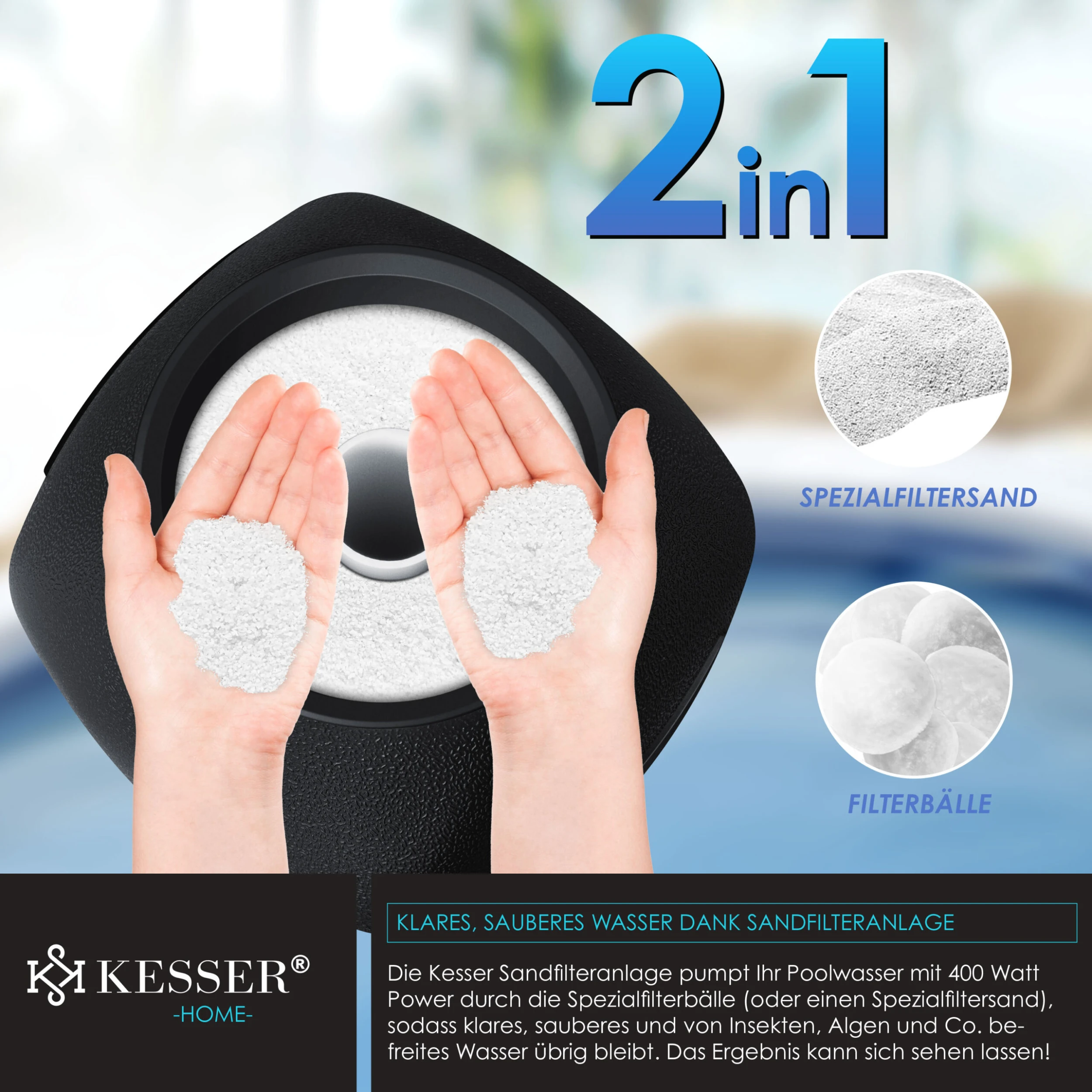 KESSER® Sandfilter Sandfilteranlage + 700g Filterbälle Ersetzen 25kg Filtersand- Poolfilter 10 M³/h Filteranlage Filterkessel Für Pool Schwimmbecken 4-Wege Ventil , Einfache Steuerung 3 KESSER® Sandfilter Sandfilteranlage + 700g Filterbälle Ersetzen 25kg Filtersand- Poolfilter 10 M³/h Filteranlage Filterkessel Für Pool Schwimmbecken 4-Wege Ventil , Einfache Steuerung – Bild 3