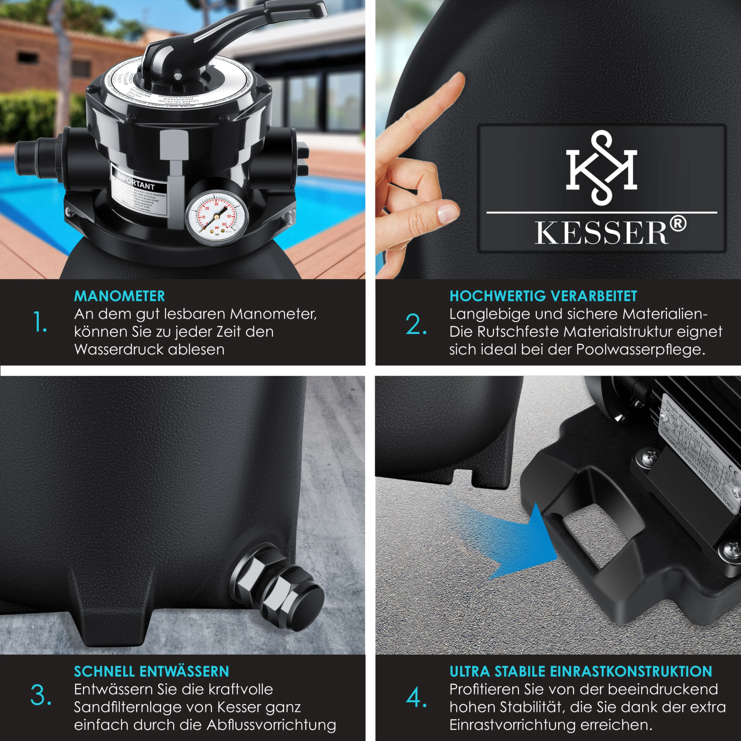 KESSER® Sandfilter Sandfilteranlage + 700g Filterbälle Ersetzen 25kg Filtersand- Poolfilter 10 M³/h Filteranlage Filterkessel Für Pool Schwimmbecken 4-Wege Ventil , Einfache Steuerung 5 KESSER® Sandfilter Sandfilteranlage + 700g Filterbälle Ersetzen 25kg Filtersand- Poolfilter 10 M³/h Filteranlage Filterkessel Für Pool Schwimmbecken 4-Wege Ventil , Einfache Steuerung – Bild 5