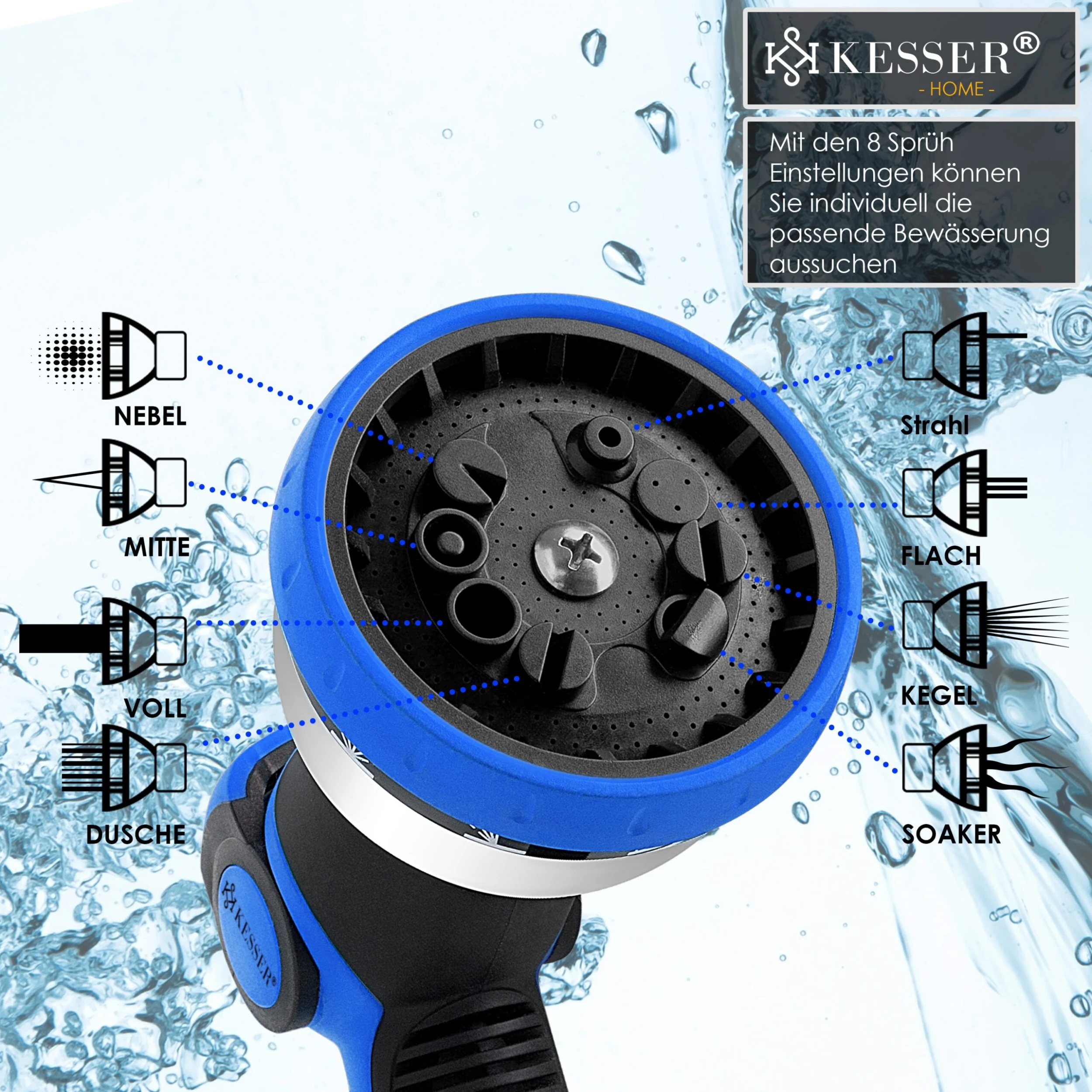 KESSER® Garten-Handbrause Premium 10 Funktionen | Garten-Spritzpistole Für Alle Gängigen Gartenschlauch-Systeme | Gartenbrause | | Spritzdüse | Mit Feststellfunktion | Drücke Bis 10 Bar | 5 KESSER® Garten-Handbrause Premium 10 Funktionen | Garten-Spritzpistole Für Alle Gängigen Gartenschlauch-Systeme | Gartenbrause | | Spritzdüse | Mit Feststellfunktion | Drücke Bis 10 Bar | – Bild 5