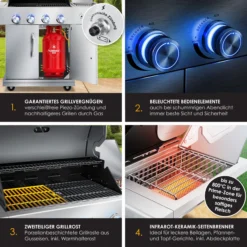 KESSER® Gasgrill Master BBQ Mit 800°C Infrarot & Grill-Thermometer, LED-Beleuchtung , Keramik 4+1 Brenner Aus Edelstahl XXL Grillwagen Grill, Seitenkocher, 5-11 KG Gasflasche Piezozündung -Buschbeck Geschäft 8600364700 22232 prod 004 scaled