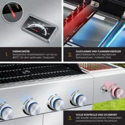 KESSER® Gasgrill Master BBQ Mit 800°C Infrarot & Grill-Thermometer, LED-Beleuchtung , Keramik 4+1 Brenner Aus Edelstahl XXL Grillwagen Grill, Seitenkocher, 5-11 KG Gasflasche Piezozündung -Buschbeck Geschäft 8600364700 22232 prod 005 scaled