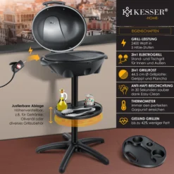 Alternative view of KESSER® Elektrischer Elektrogrill 2in1 Tischgrill - Standgrill Mit Deckel Standfuß | Max. 2400 Watt Thermometer | Antihaftbeschichtung | XXL Grillplatte | Integrierte Ablagefläche Elektro-Säulengrill