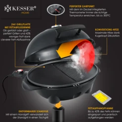 KESSER® Elektrischer Elektrogrill 2in1 Tischgrill - Standgrill Mit Deckel Standfuß | Max. 2400 Watt Thermometer | Antihaftbeschichtung | XXL Grillplatte | Integrierte Ablagefläche Elektro-Säulengrill -Buschbeck Geschäft 8600364700 22323 prod 003 scaled