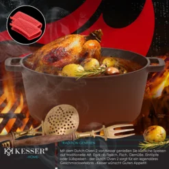 KESSER® Dutch Oven 2in1 Gusseisen Topf 4,8L Und Pfanne 1,8L Einsatzfertig Eingebrannt Inkl. Kochbuch Schmortopf Doppelfunktion Deckel/Bratpfanne Für Küche Camping Garten BBQ Backen Gasgrill -Buschbeck Geschäft 8600364700 23534 prod 004 scaled