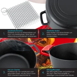 KESSER® Dutch Oven 2in1 Gusseisen Topf 4,8L Und Pfanne 1,8L Einsatzfertig Eingebrannt Inkl. Kochbuch Schmortopf Doppelfunktion Deckel/Bratpfanne Für Küche Camping Garten BBQ Backen Gasgrill -Buschbeck Geschäft 8600364700 23534 prod 005 scaled