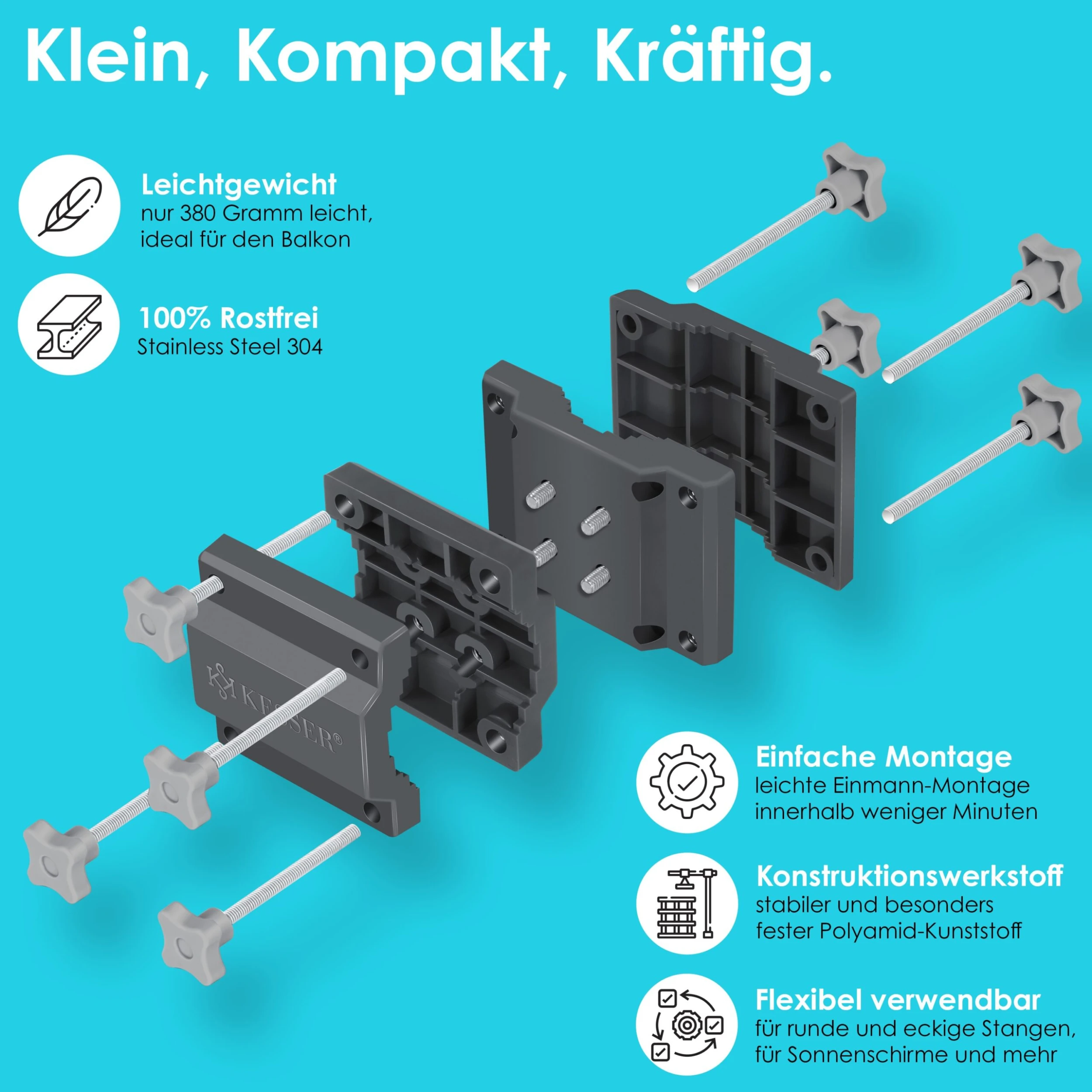KESSER® Premium Sonnenschirmhalter Universal Balkongeländer - Schirmständer Für Eckige Und Runde Schirme | Balkon Terrasse Sonnenschirm Halterung Hohe Flexibilität | Starke Klemmkraft 4 KESSER® Premium Sonnenschirmhalter Universal Balkongeländer - Schirmständer Für Eckige Und Runde Schirme | Balkon Terrasse Sonnenschirm Halterung Hohe Flexibilität | Starke Klemmkraft – Bild 4
