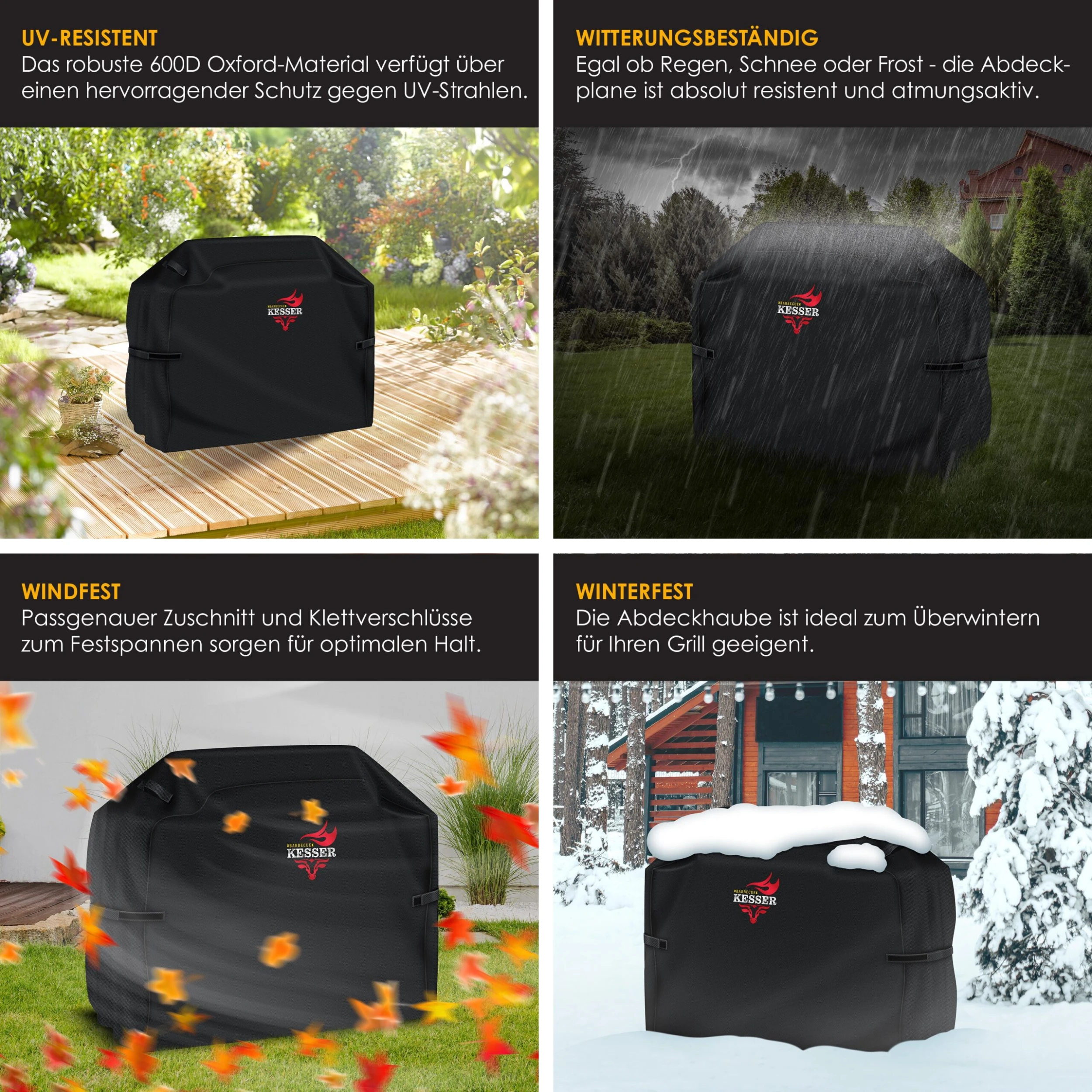 KESSER® Premium BBQ Grillabdeckung Gasgrill Grillhaube Abdeckung Wetterfest - Für Weber, Brinkmann, Char Broil Grill Abdeckhaube Schutzhülle | 600D Oxford- Gewebe Reißfest 3 KESSER® Premium BBQ Grillabdeckung Gasgrill Grillhaube Abdeckung Wetterfest - Für Weber, Brinkmann, Char Broil Grill Abdeckhaube Schutzhülle | 600D Oxford- Gewebe Reißfest – Bild 3