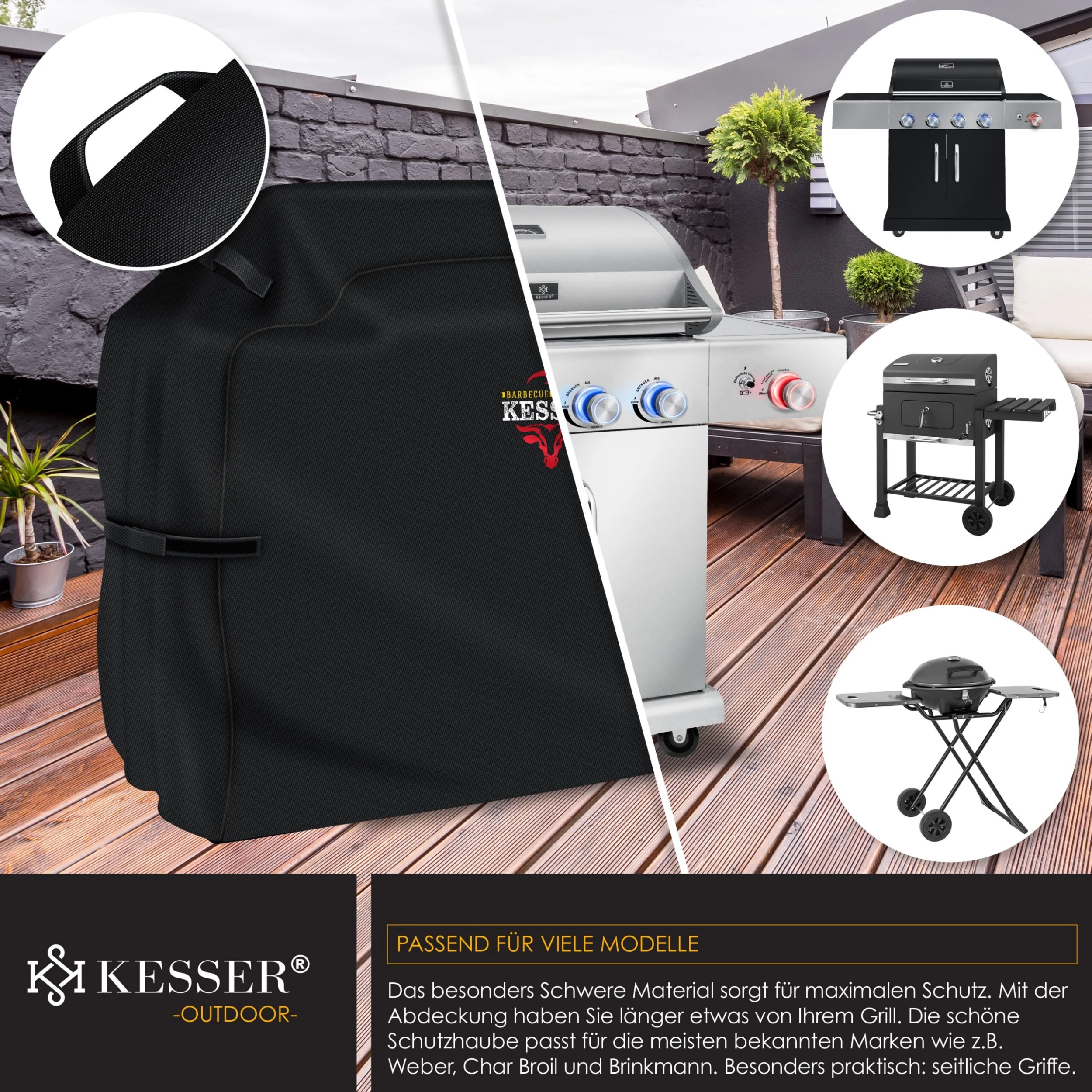 KESSER® Premium BBQ Grillabdeckung Gasgrill Grillhaube Abdeckung Wetterfest - Für Weber, Brinkmann, Char Broil Grill Abdeckhaube Schutzhülle | 600D Oxford- Gewebe Reißfest 6 KESSER® Premium BBQ Grillabdeckung Gasgrill Grillhaube Abdeckung Wetterfest - Für Weber, Brinkmann, Char Broil Grill Abdeckhaube Schutzhülle | 600D Oxford- Gewebe Reißfest – Bild 6